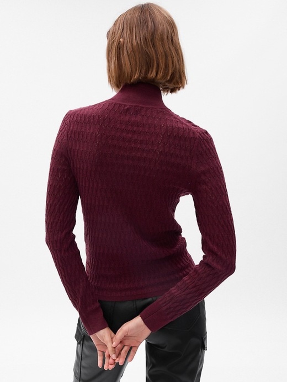 GAP Cable Knit Turtleneck Sweater — Berry